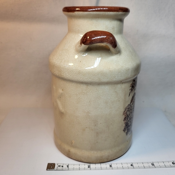 Milk Can Jug VASE Ceramic Handles 7" Tall Design Country Farmhouse Cream Browns - Picture 2 of 12